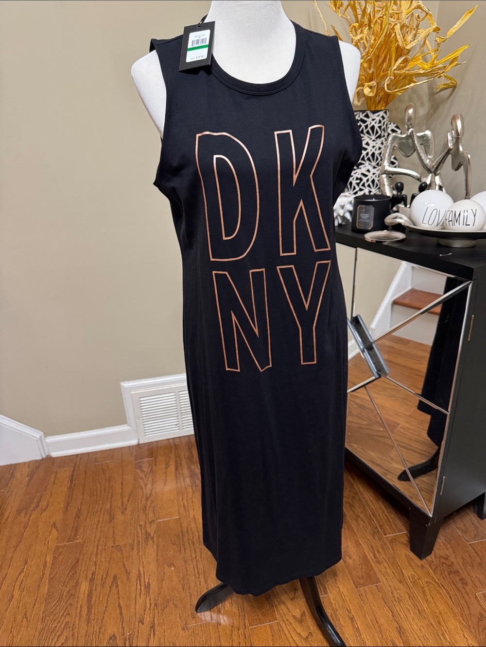 DKNY Black Maxi Tank Dress with Copper/Gold Logo Size L NWT - Picture 1 of 4